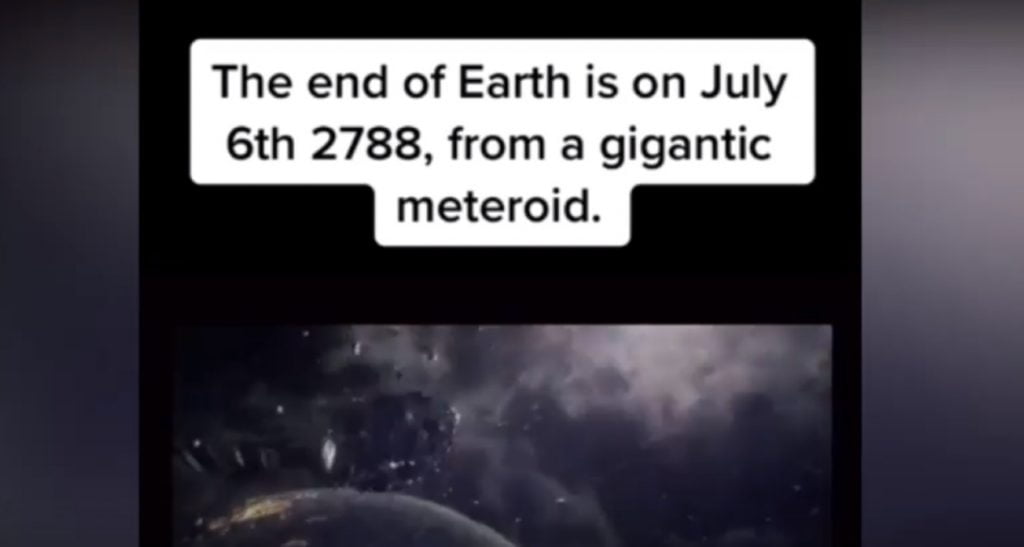 Captura de pantalla del video en el que un usuario de Tik Tok predice el fin del mundo