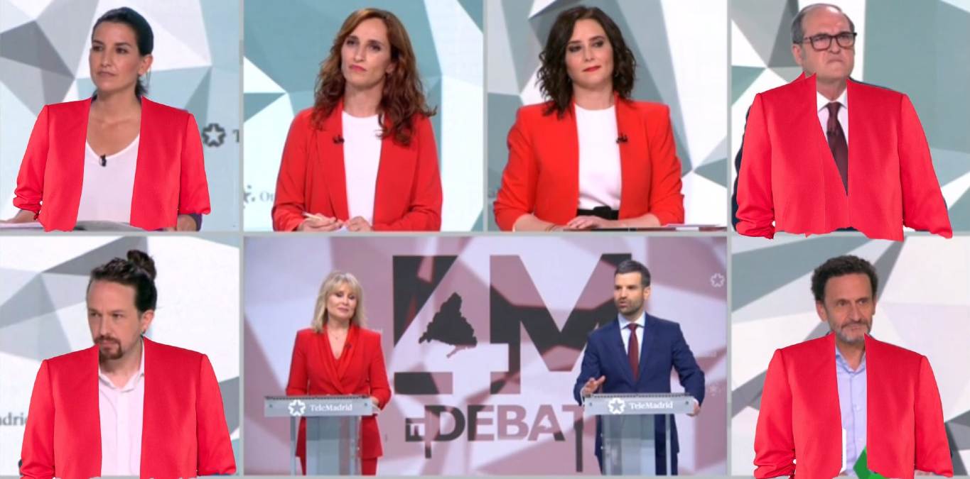 Mejores memes del debate electoral. Los seis candidatos con chaqueta roja.